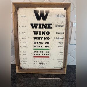 Rustic Wine Eye Chart Wall Art - Metal sign attached to wooden frame